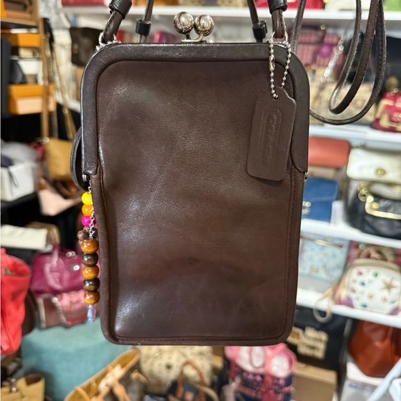 Coach Vintage Bonnie Cashin Carry doble Kiss-lock Brown Leather Shoulder Bag. - Picture 2 of 13